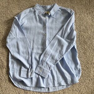 LOFT Women’s Casual Light Blue Button Down Linen Shirt